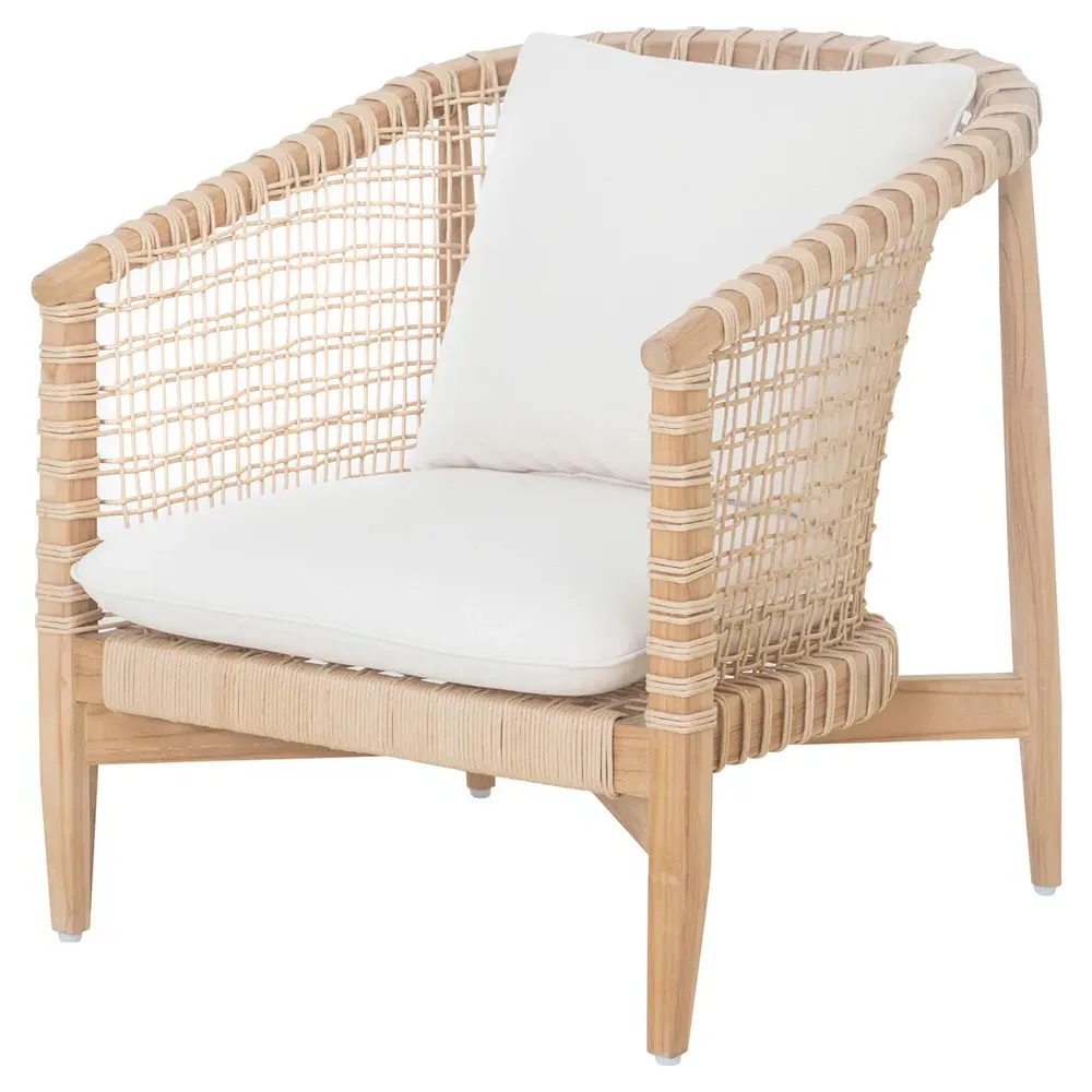 Vilmo Woven Outdoor Arm Chair - Cream, Teak
