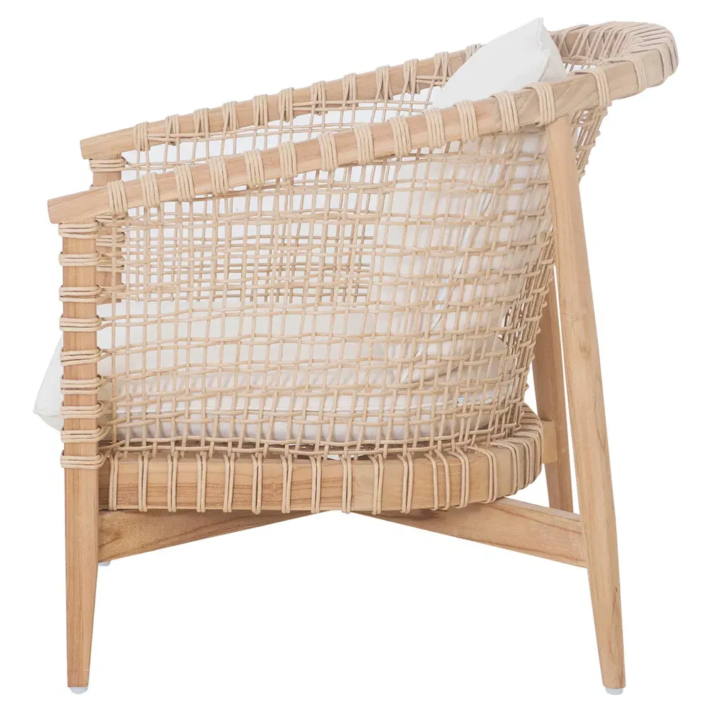 Vilmo Woven Outdoor Arm Chair - Cream, Teak