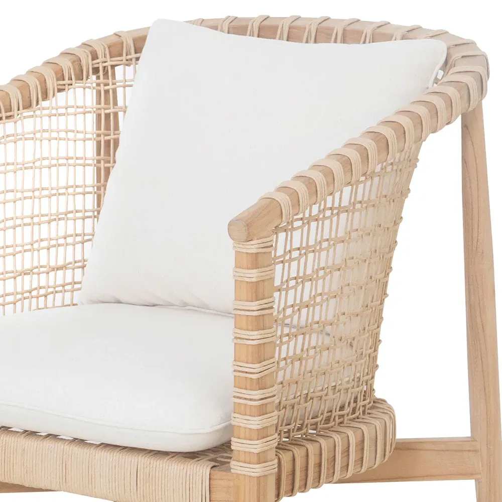 Vilmo Woven Outdoor Arm Chair - Cream, Teak