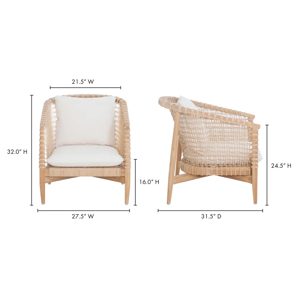 Vilmo Woven Outdoor Arm Chair - Cream, Teak
