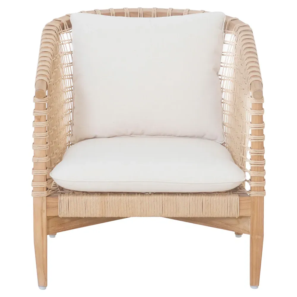 Vilmo Woven Outdoor Arm Chair - Cream, Teak image