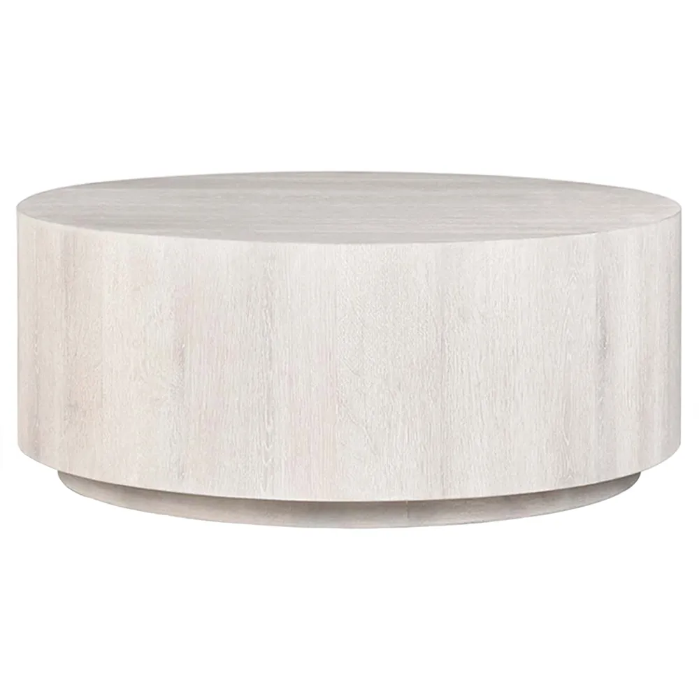 Vincent Round Drum Coffee Table - Milk White, Oak
