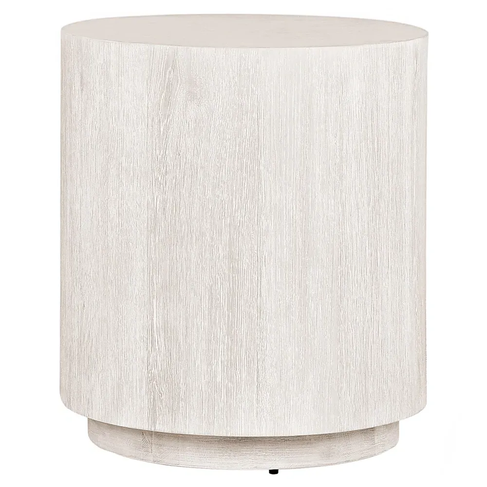 Vincent Round Drum End Table - Milk White, Oak