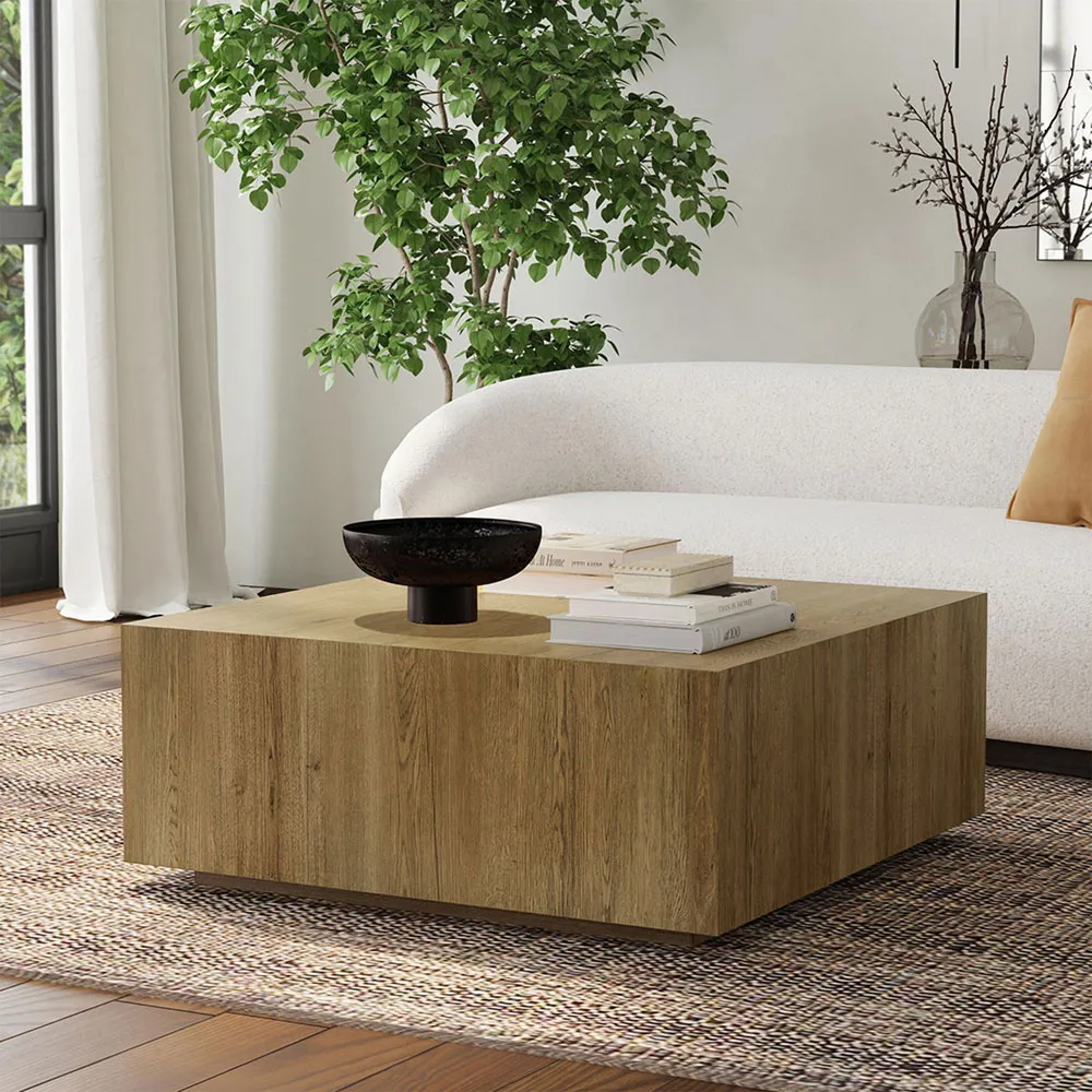 Vincent Square Block Coffee Table - Light Brown, Oak