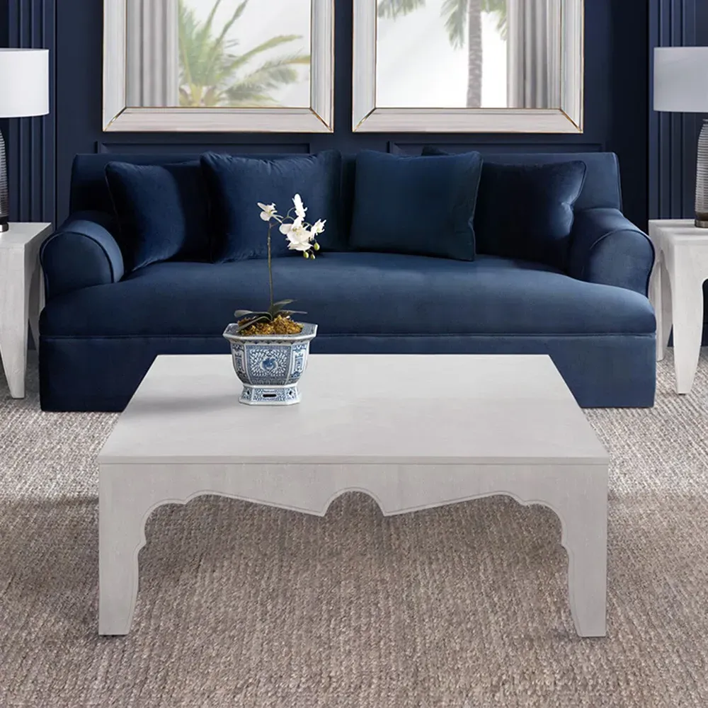 Vincent Square Coffee Table - Whitewash, Acacia Wood