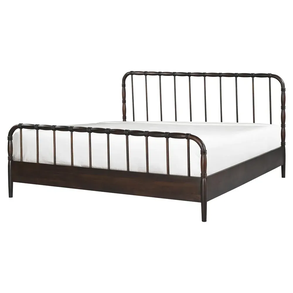 Vindra Queen Size Bed Frame - Dark Brown, Acacia Wood