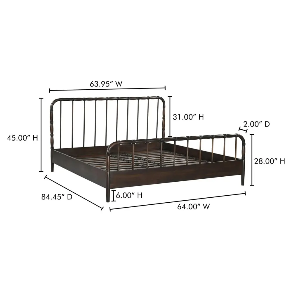 Vindra Queen Size Bed Frame - Dark Brown, Acacia Wood