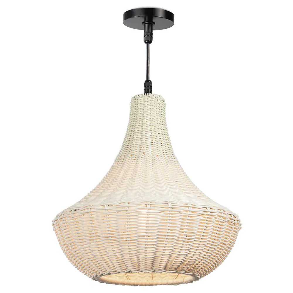 Vista Pear-Shaped Outdoor Chandelier - White, Woven Plastic