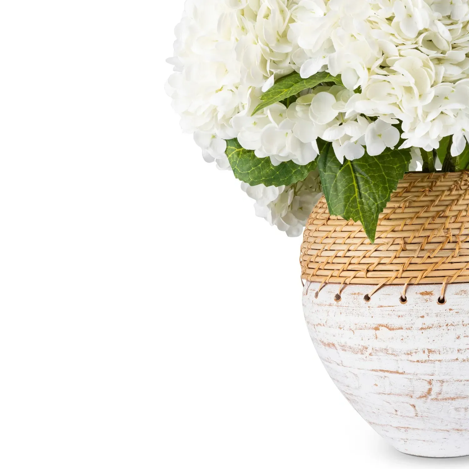 Vivara Woven Vase Faux Floral Arrangement - White