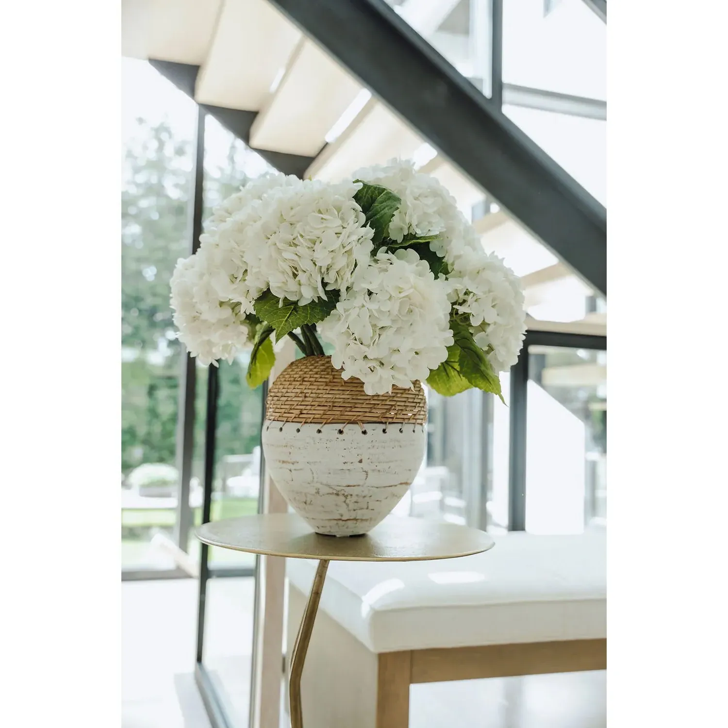 Vivara Woven Vase Faux Floral Arrangement - White
