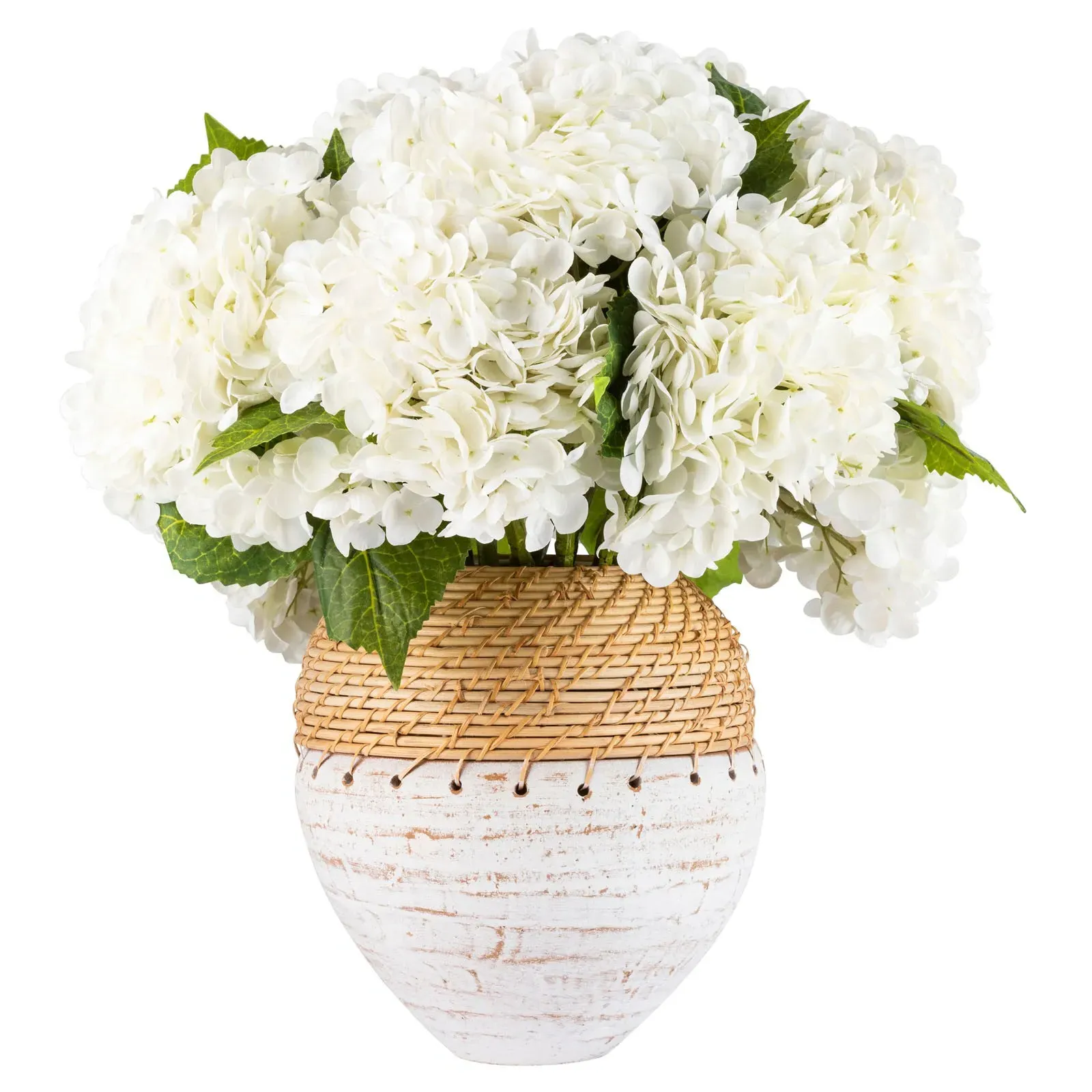 Vivara Woven Vase Faux Floral Arrangement - White image