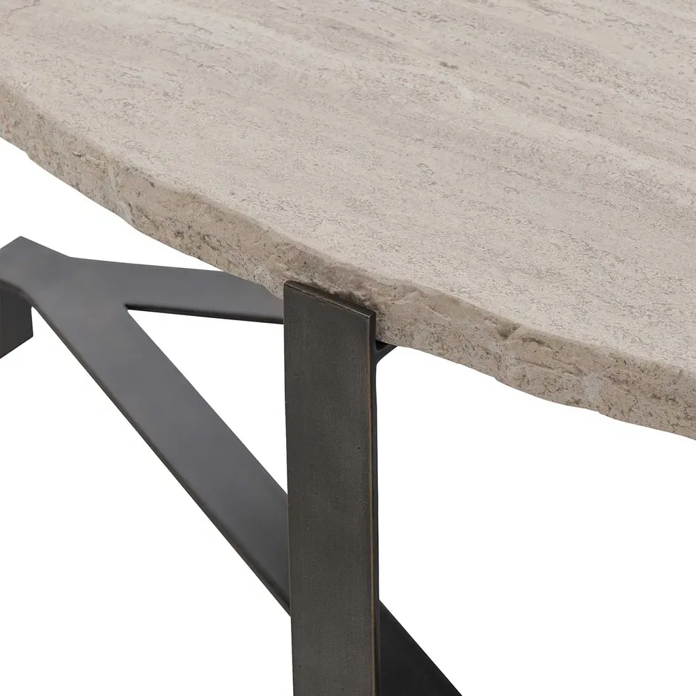 Vivian Oval Coffee Table - Beige, Travertine Stone