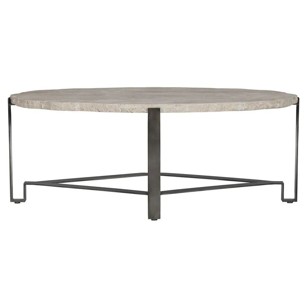 Vivian Oval Coffee Table - Beige, Travertine Stone image