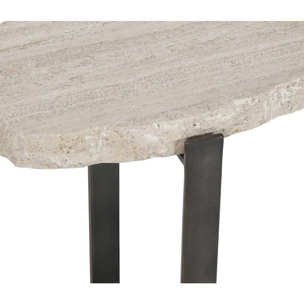Vivian Side Table - Beige, Travertine Stone