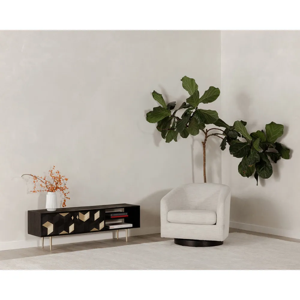 Vlatka Swivel Arm Chair - Off White, Wood