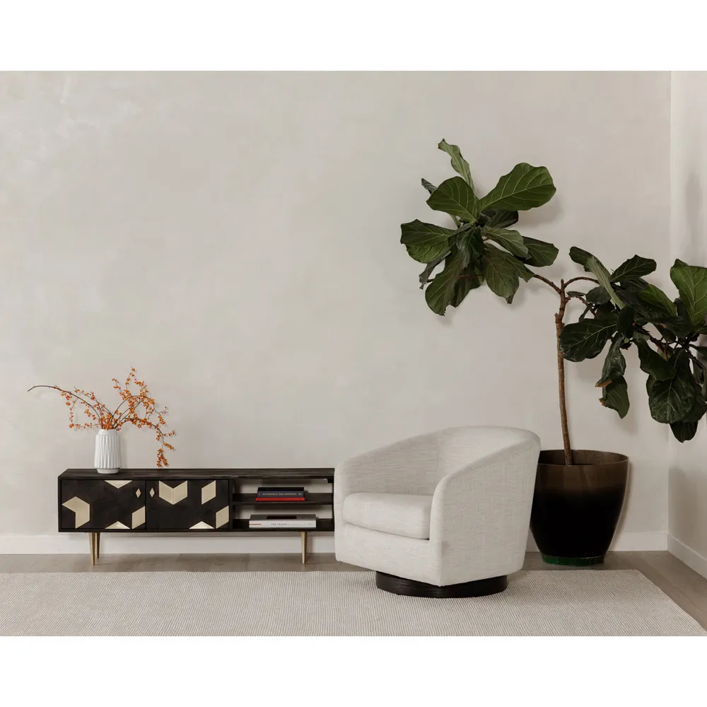 Vlatka Swivel Arm Chair - Off White, Wood