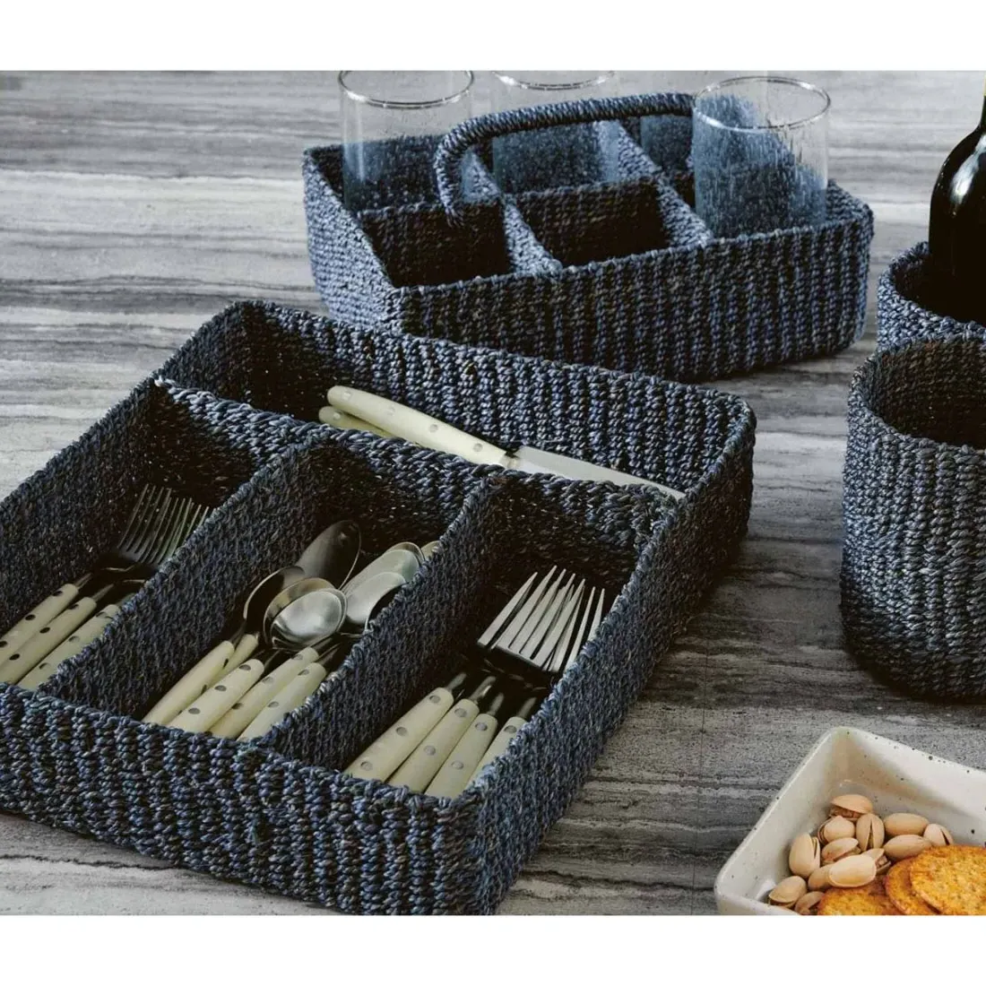 Voru Flatware Storage - Navy, Abaca