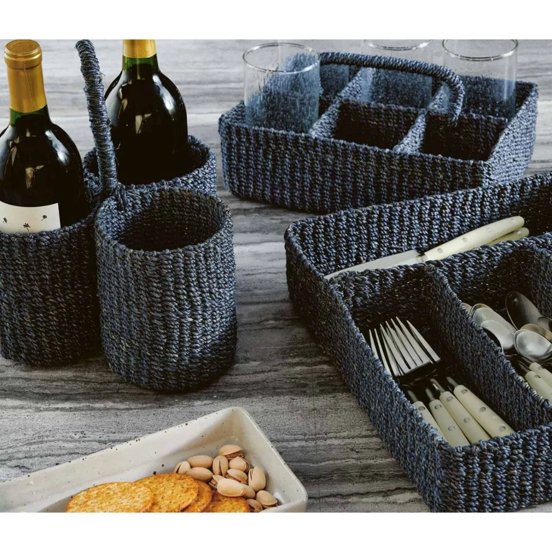 Voru Wine Bottle Holder - Navy, Abaca