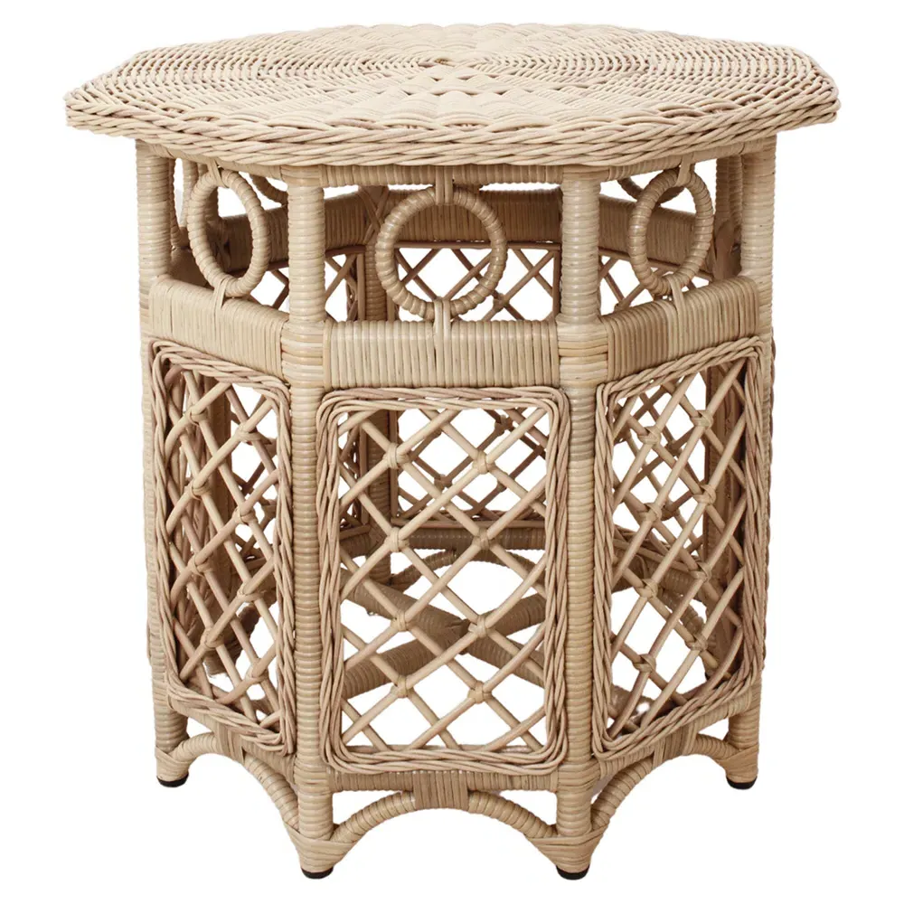 Wade Round Outdoor Side Table - Brown, Wicker image