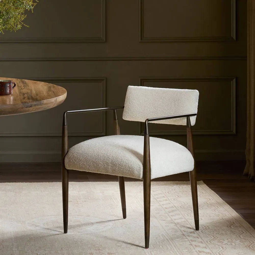 Wally Dining Arm Chair - Cream, Boucle