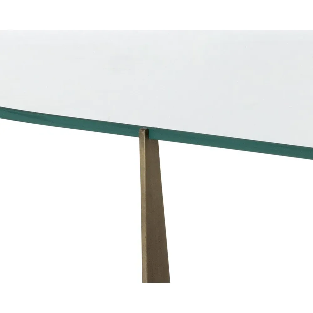 Walpole Oval Coffee Table - Clear Glass, Antique Brass