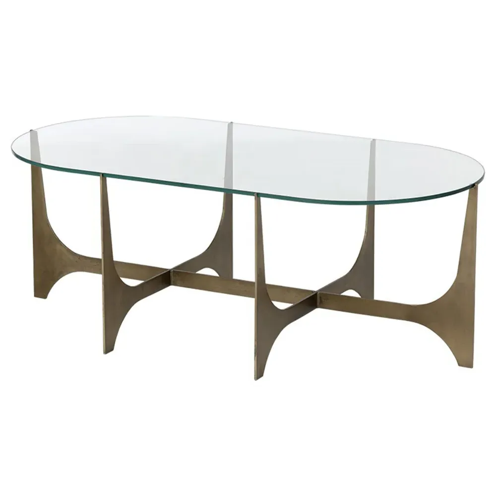 Walpole Oval Coffee Table - Clear Glass, Antique Brass