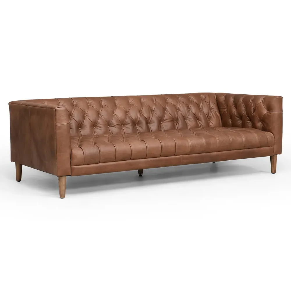 Walter Tufted Sofa - Washed Chocolate, Leather