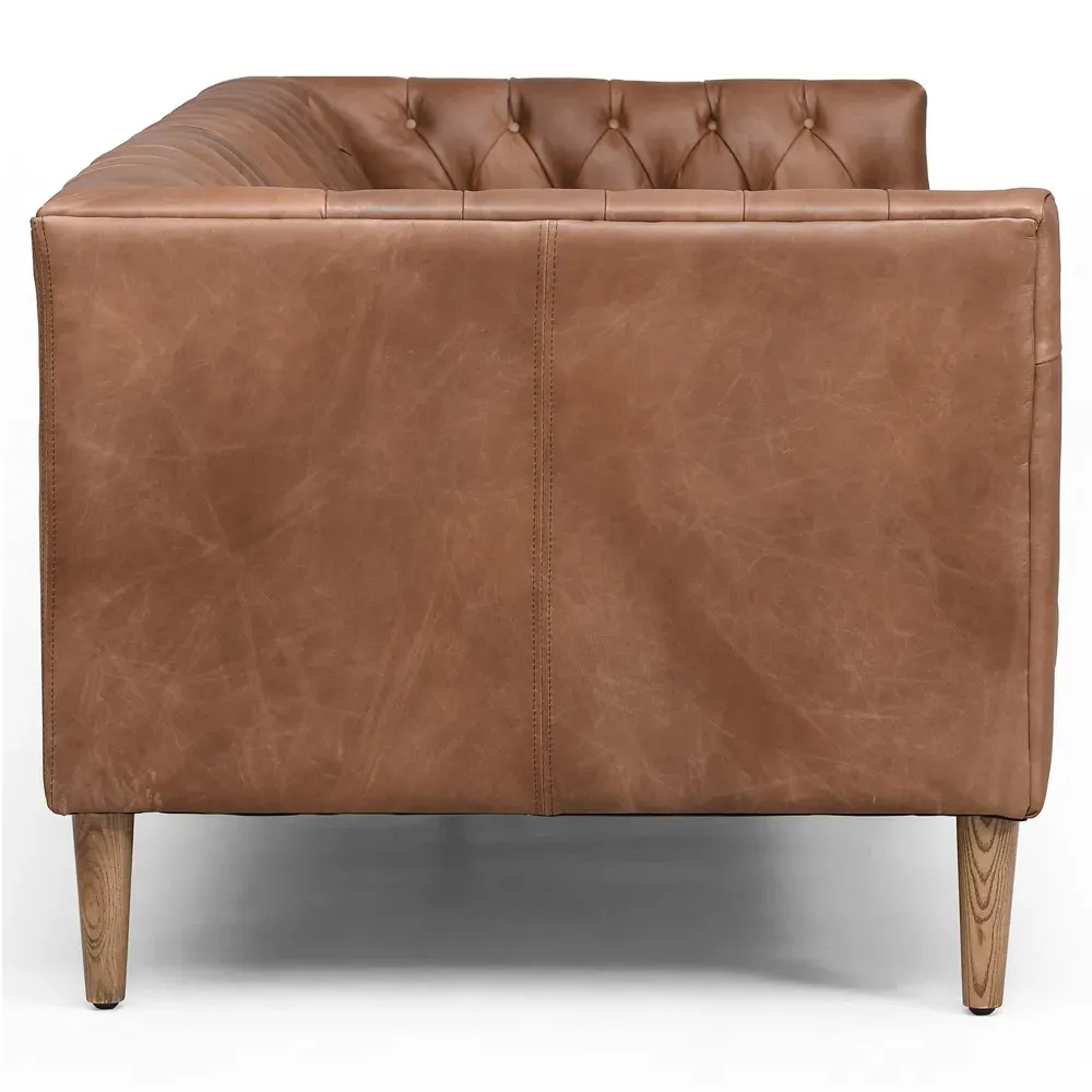 Walter Tufted Sofa - Washed Chocolate, Leather