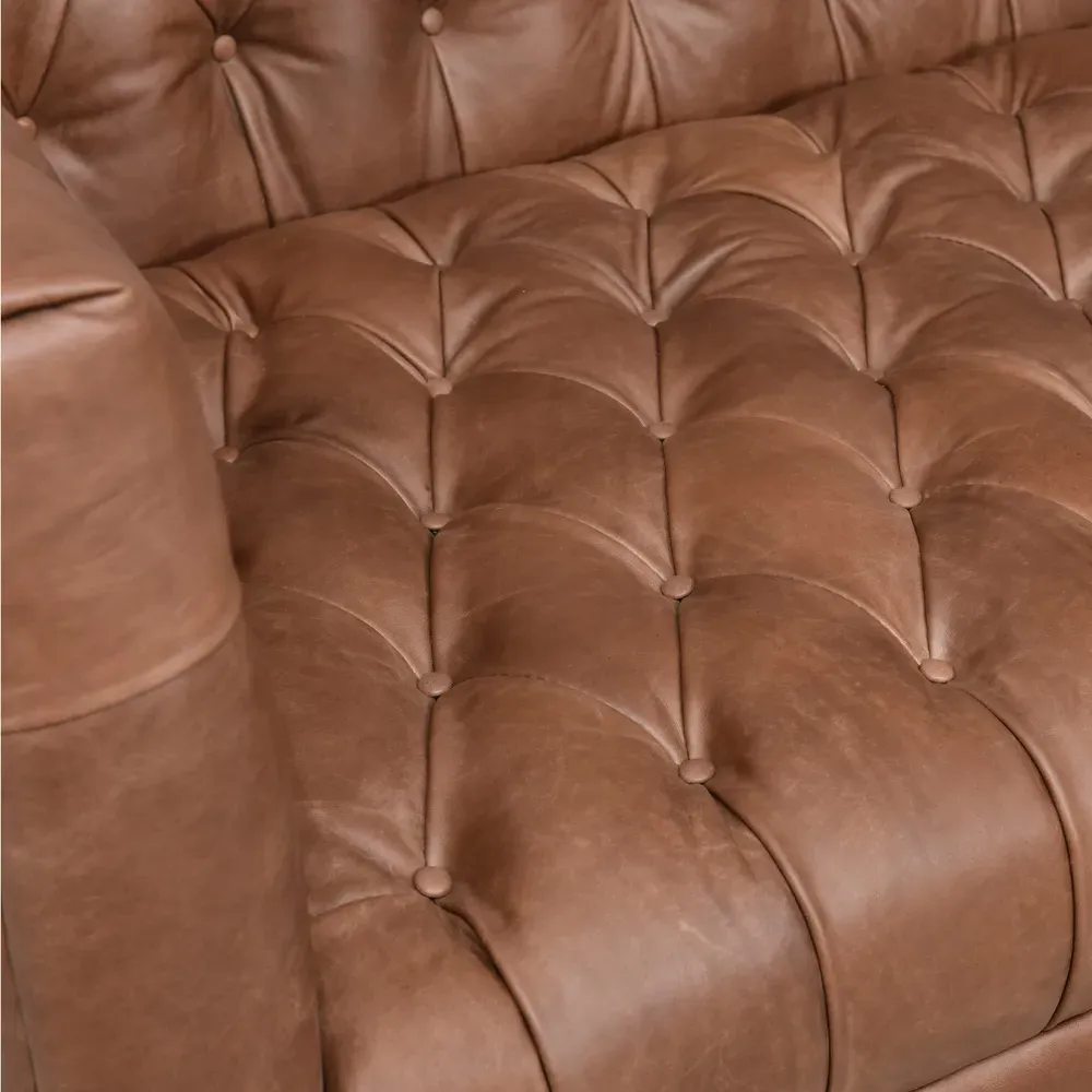 Walter Tufted Sofa - Washed Chocolate, Leather