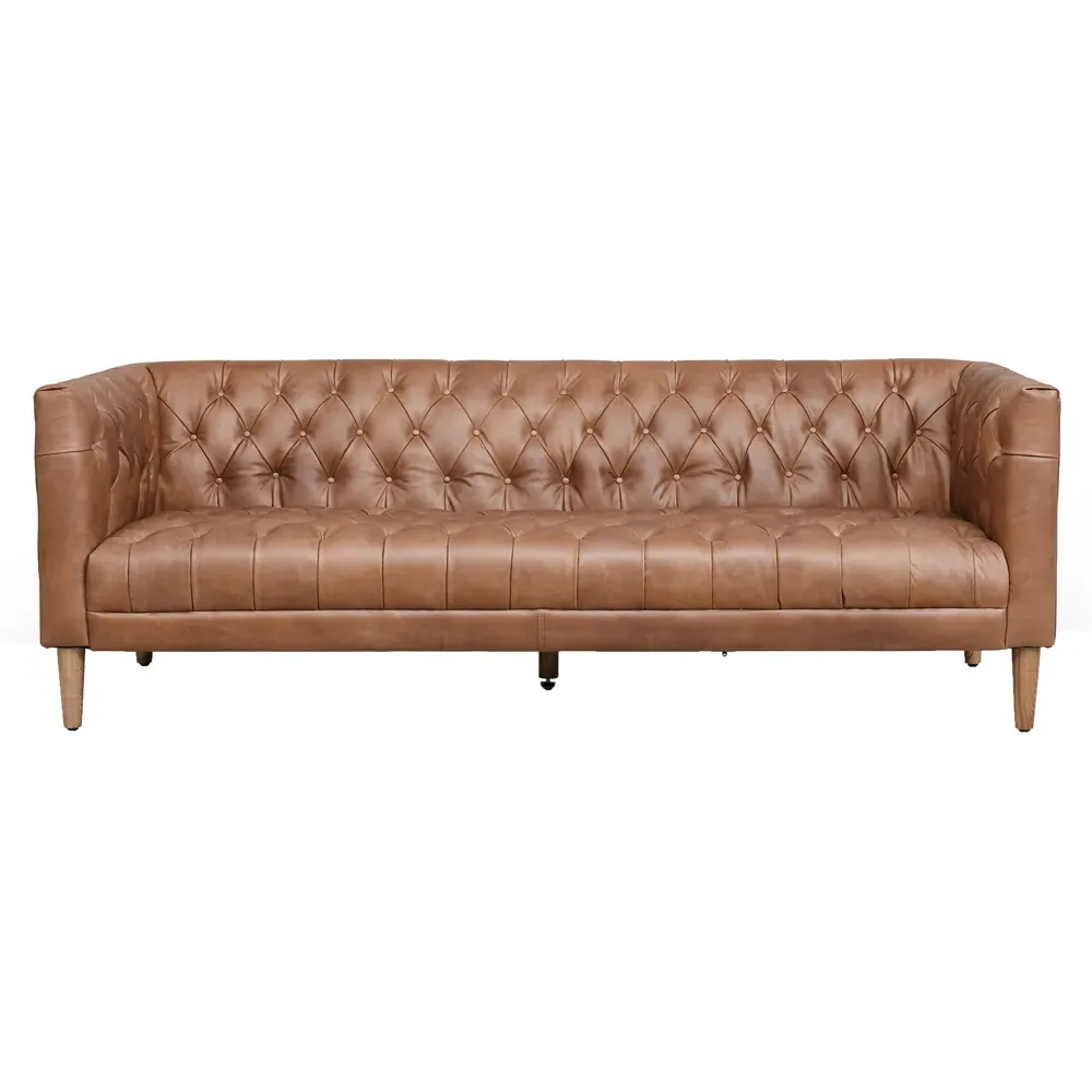 Walter Tufted Sofa - Washed Chocolate, Leather image