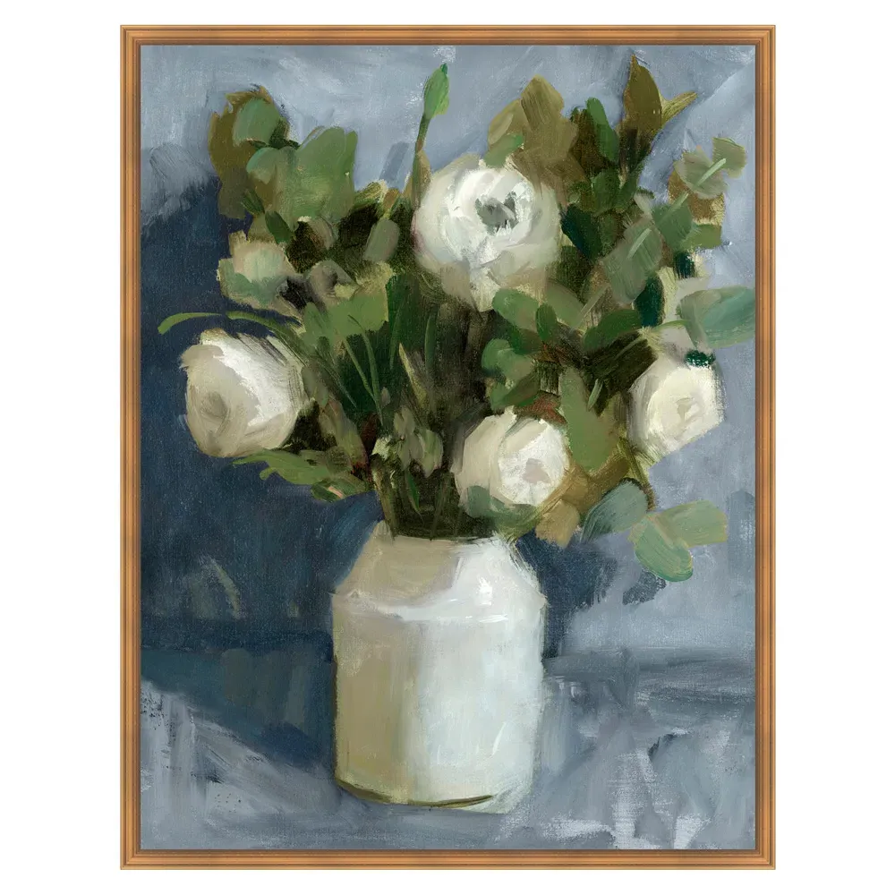 Wanda Floral Botanical Canvas Painting - Green, Gold Frame