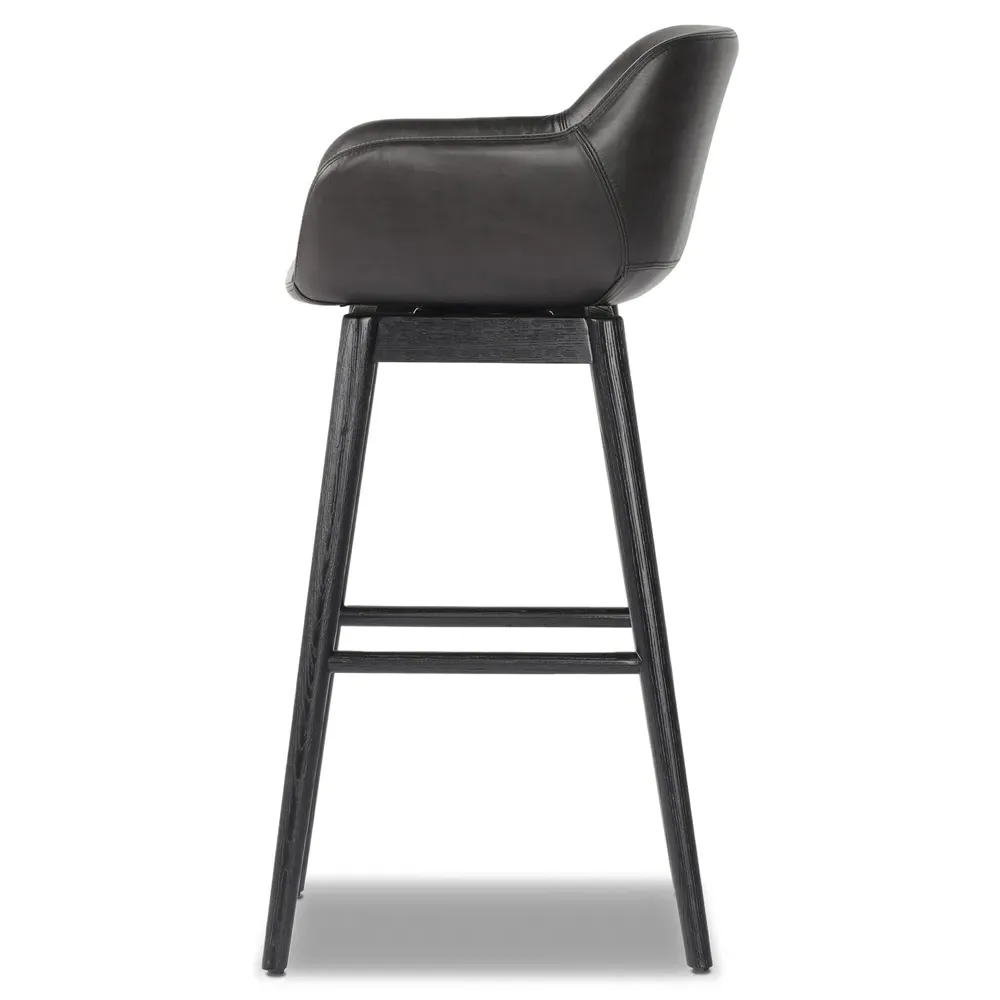 Warren Swivel Bar Stool - Black, Leather