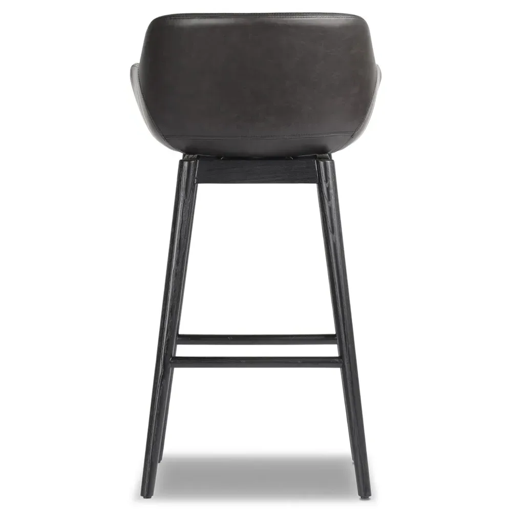 Warren Swivel Bar Stool - Black, Leather