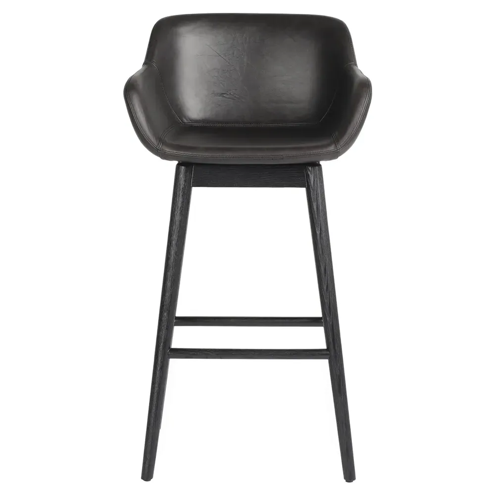 Warren Swivel Bar Stool - Black, Leather