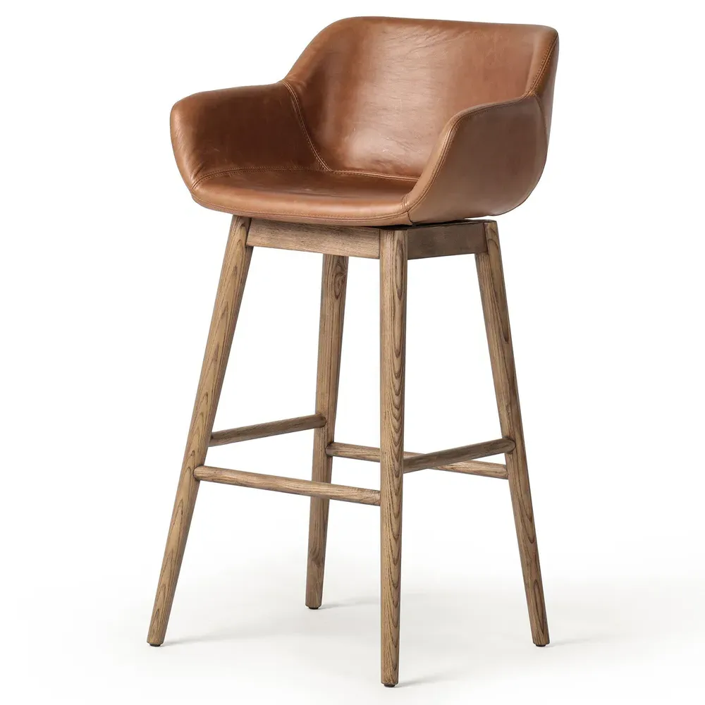 Warren Swivel Bar Stool - Brown, Leather