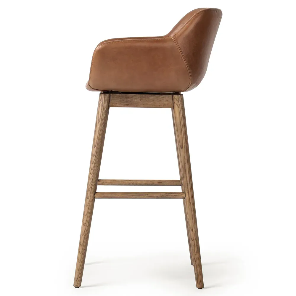 Warren Swivel Bar Stool - Brown, Leather
