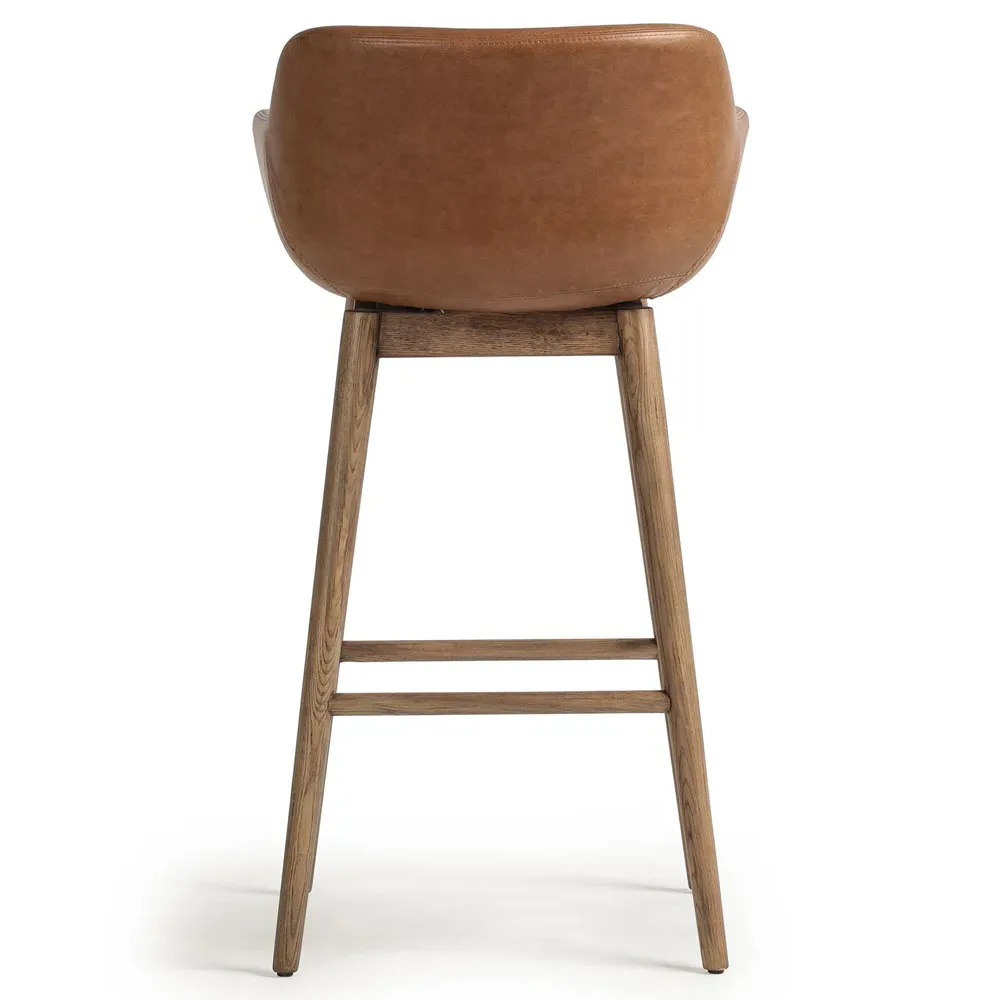 Warren Swivel Bar Stool - Brown, Leather