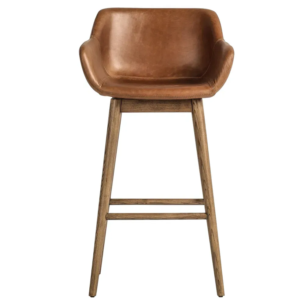 Warren Swivel Bar Stool - Brown, Leather