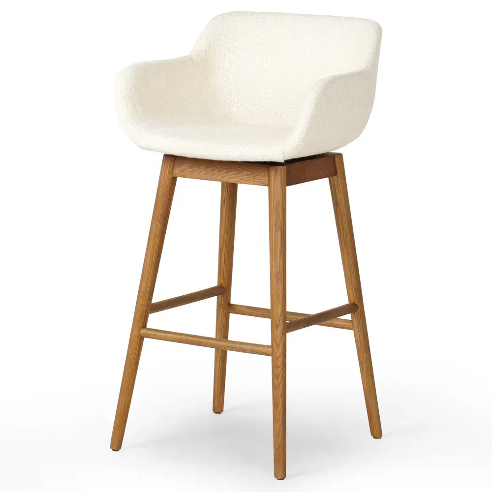 Warren Swivel Bar Stool - Cream, Brown Wood