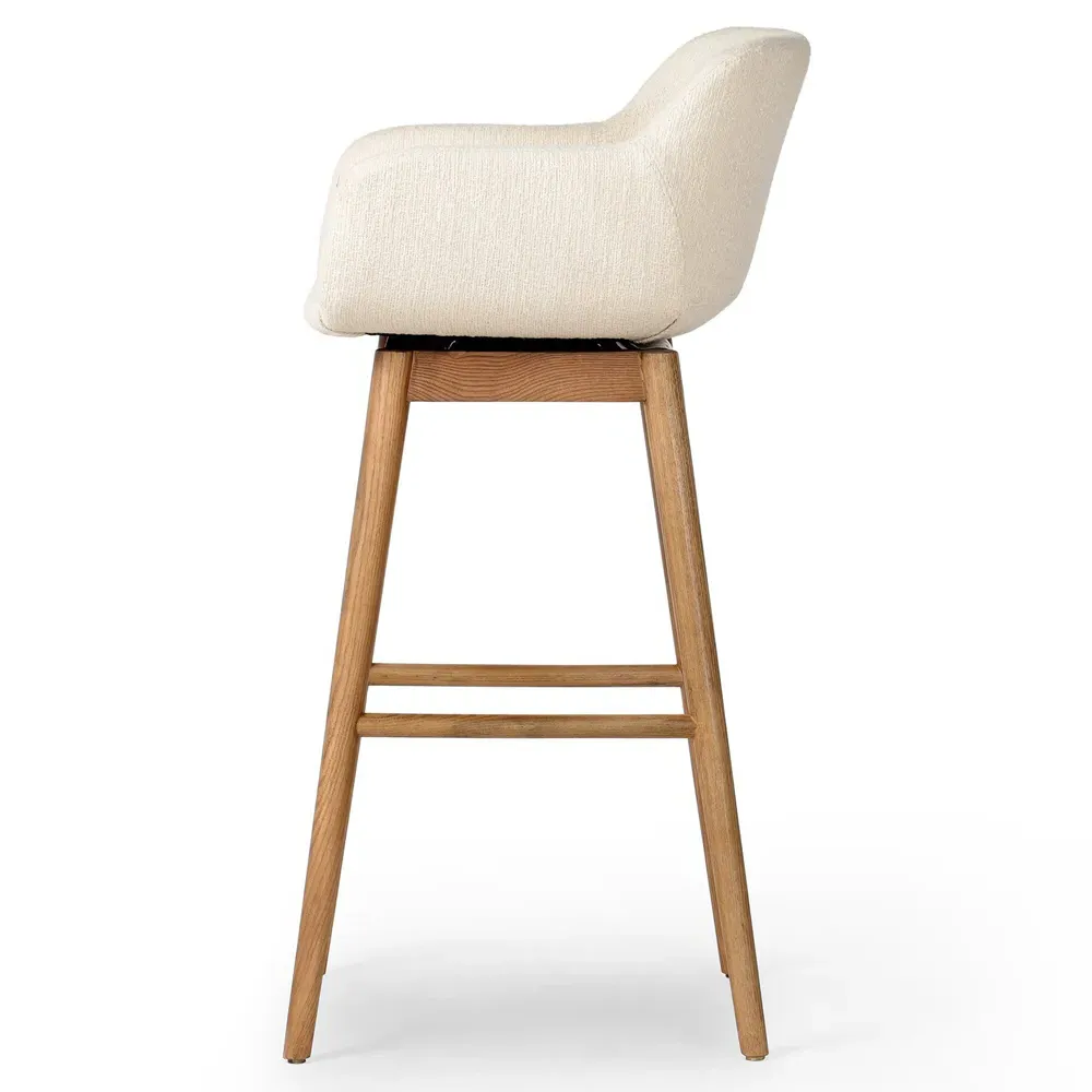 Warren Swivel Bar Stool - Cream, Brown Wood