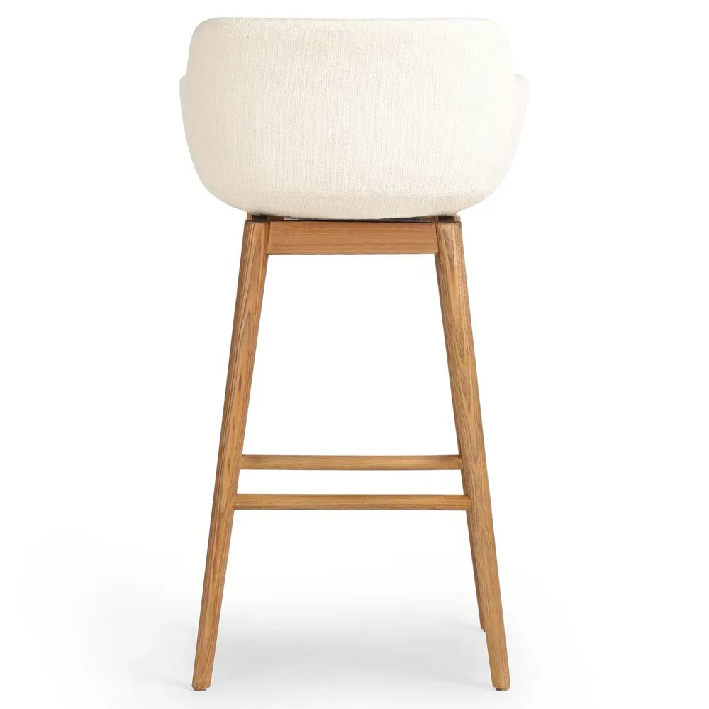 Warren Swivel Bar Stool - Cream, Brown Wood