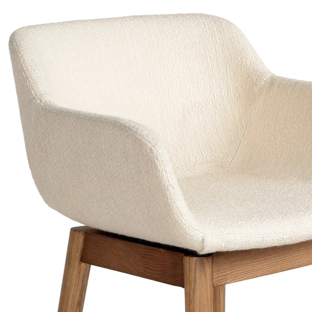 Warren Swivel Bar Stool - Cream, Brown Wood