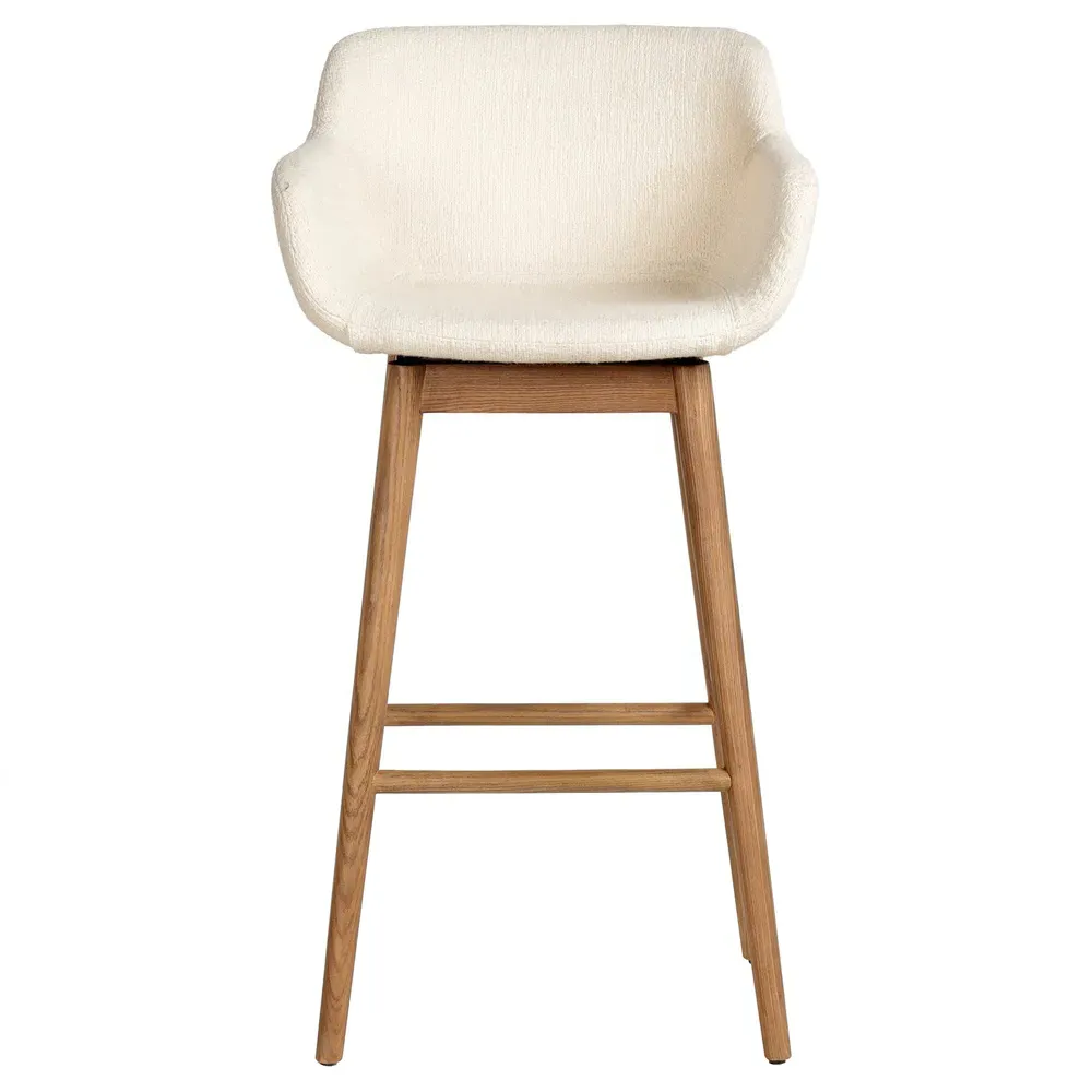 Warren Swivel Bar Stool - Cream, Brown Wood