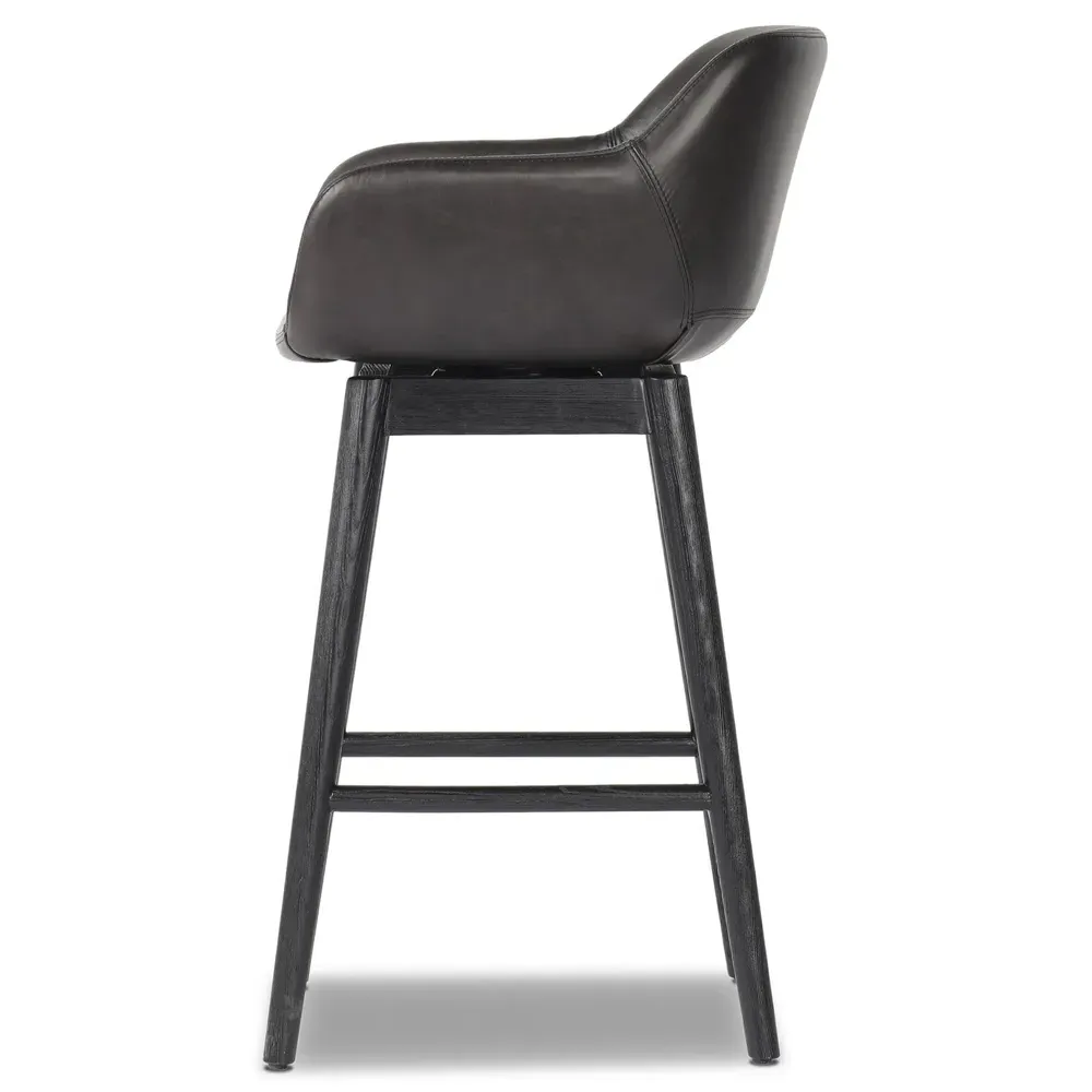 Warren Swivel Counter Stool - Black, Leather