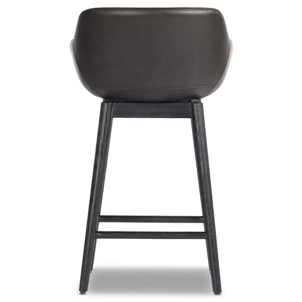 Warren Swivel Counter Stool - Black, Leather