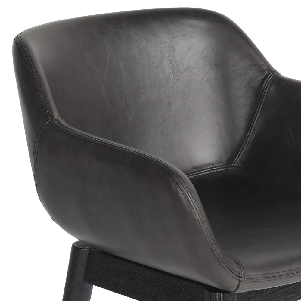 Warren Swivel Counter Stool - Black, Leather