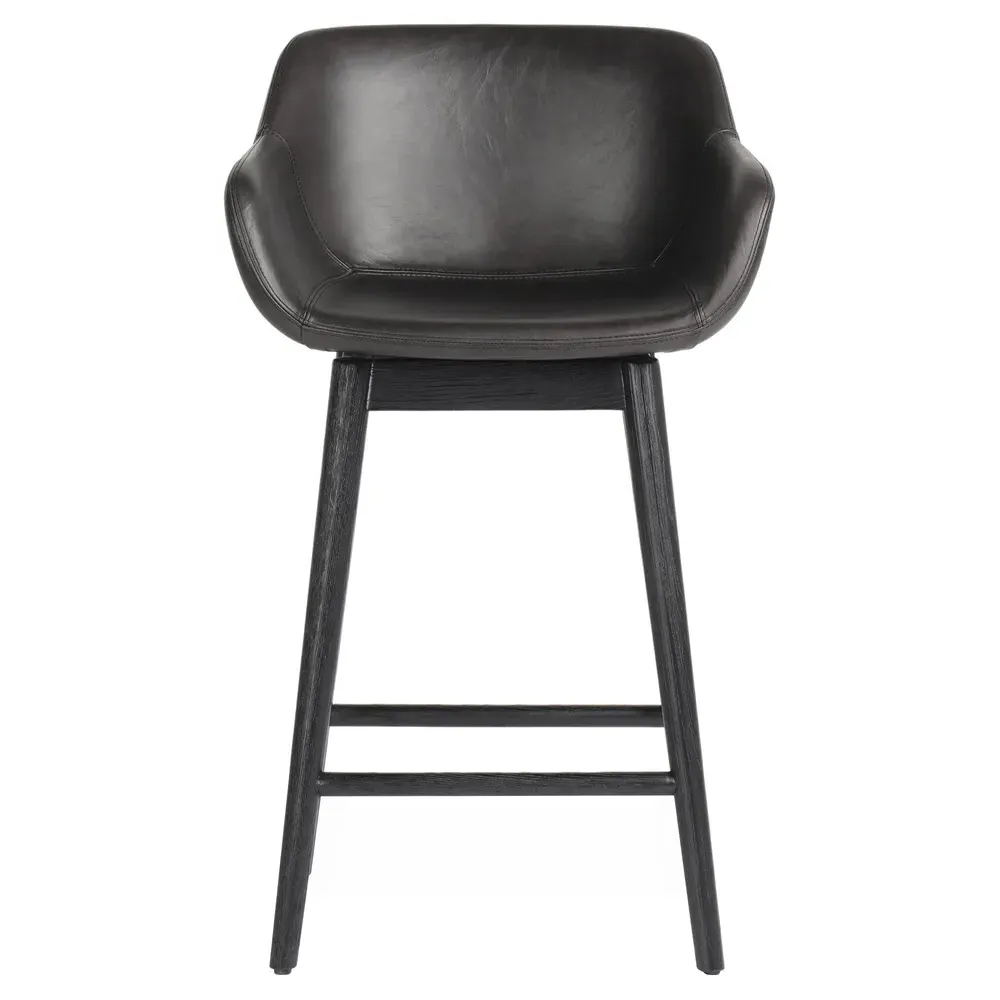 Warren Swivel Counter Stool - Black, Leather image
