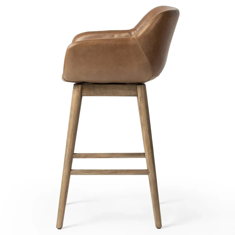 Warren Swivel Counter Stool - Brown, Leather