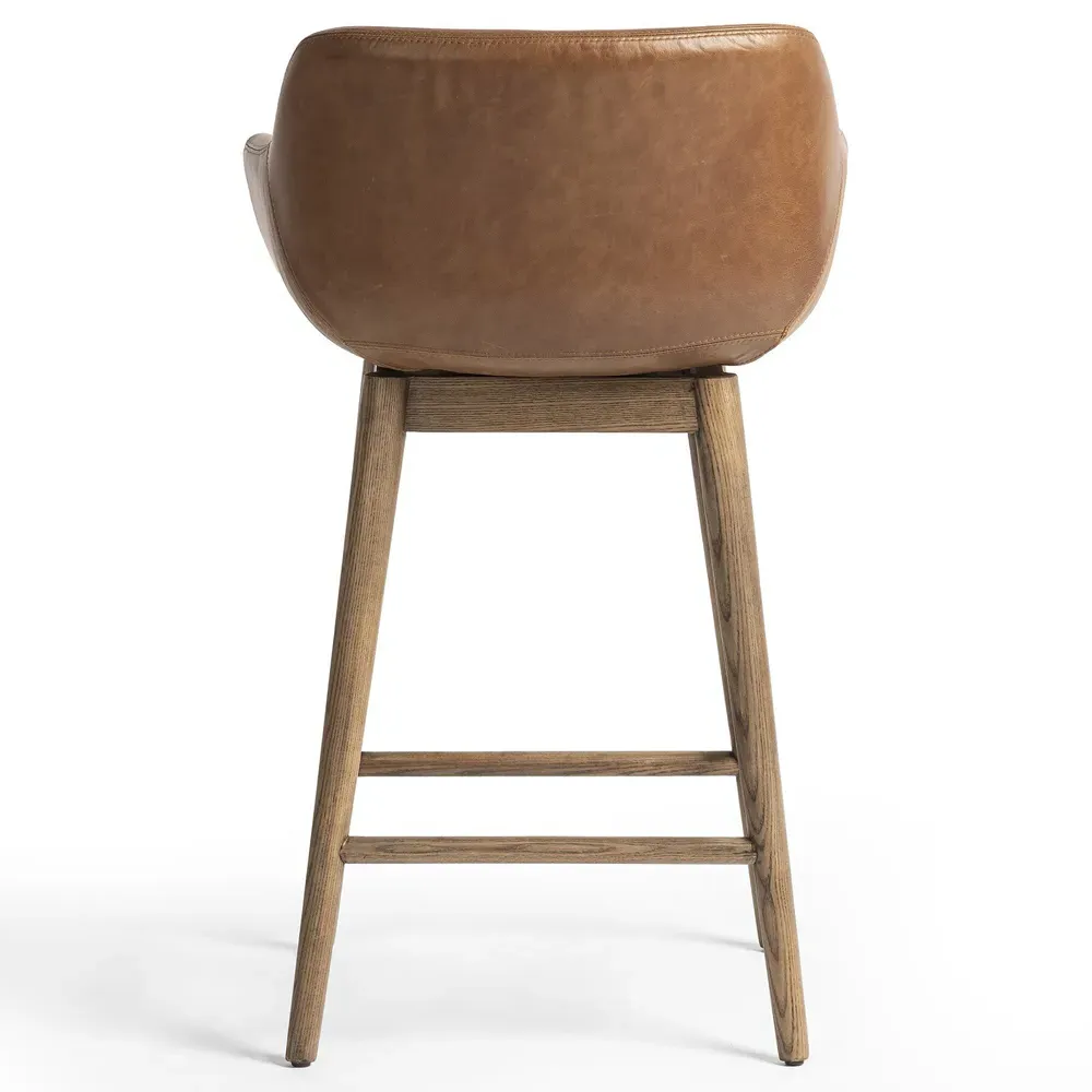 Warren Swivel Counter Stool - Brown, Leather