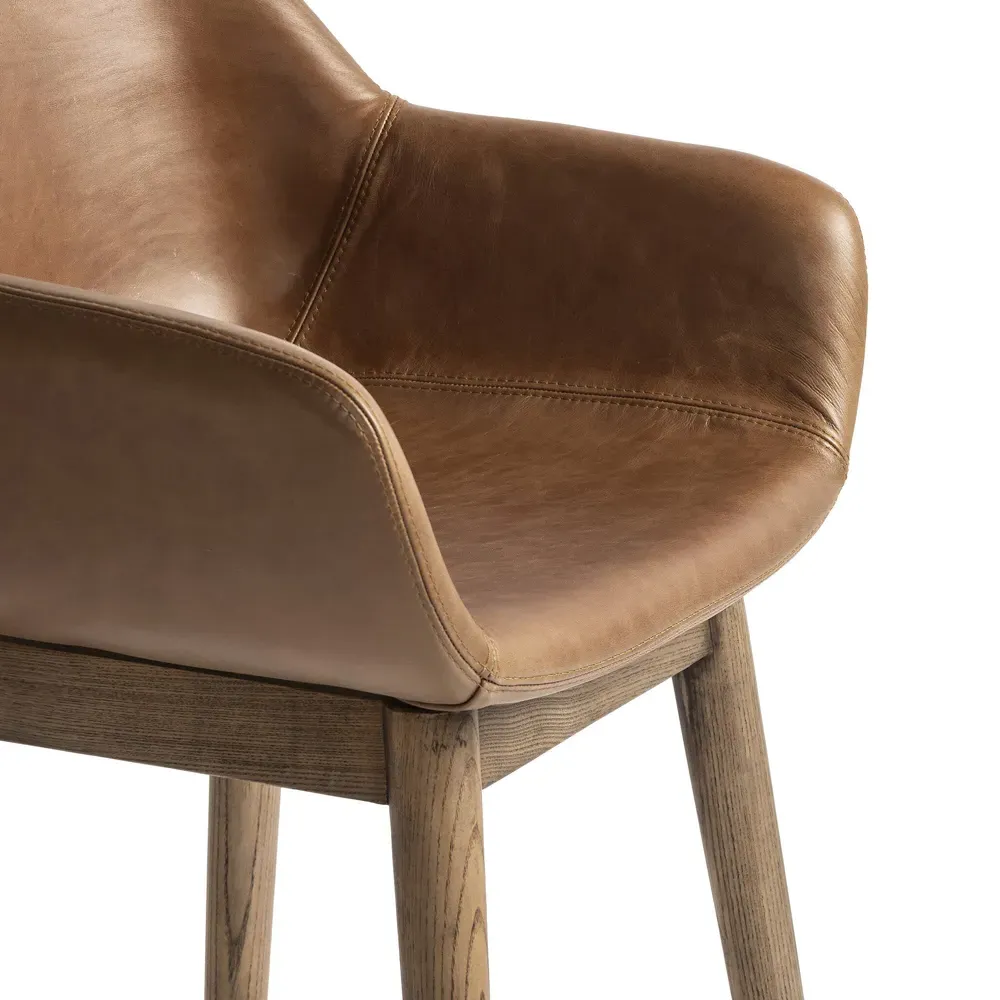 Warren Swivel Counter Stool - Brown, Leather